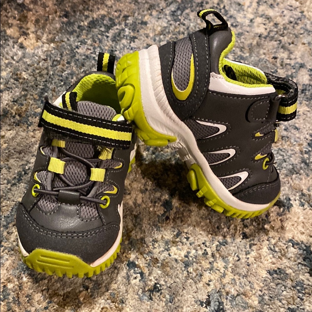 Sole Play Boys Toddler Size 4 Gray Green Athletic Sneakers Hook Loop